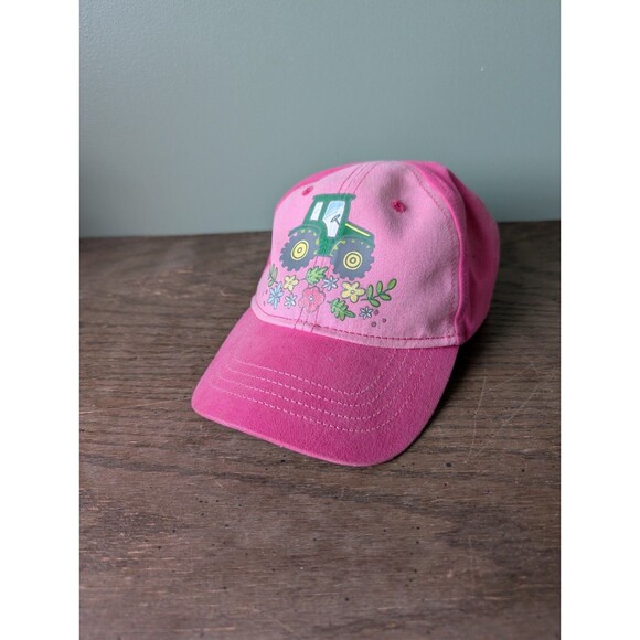 John Deere Pink Cap Hat Tractor Flowers Farmer Toddler One Size Elastic Back - Picture 1 of 8